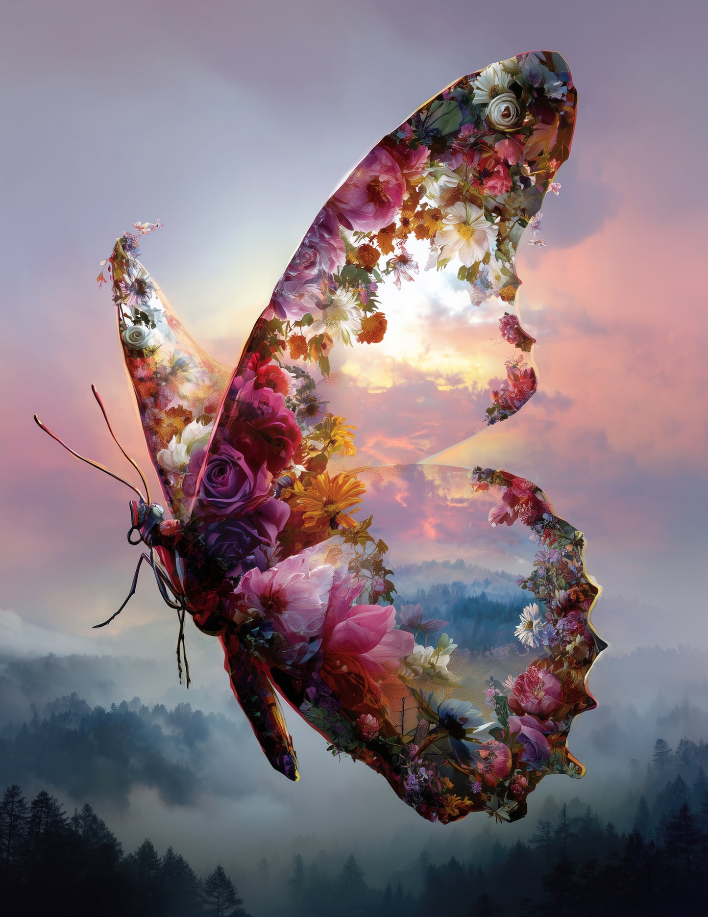 Butterfly — Double Exposure Art, Layered Hues Digital Wall Art, 3 Sizes Included, Living Room Decor