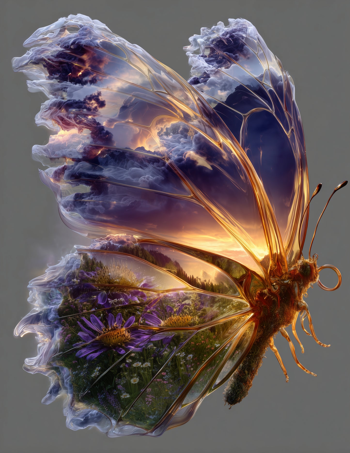 Butterfly — Double Exposure Art, Serene Tones Digital Wall Art, 3 Sizes Included, Living Room Decor