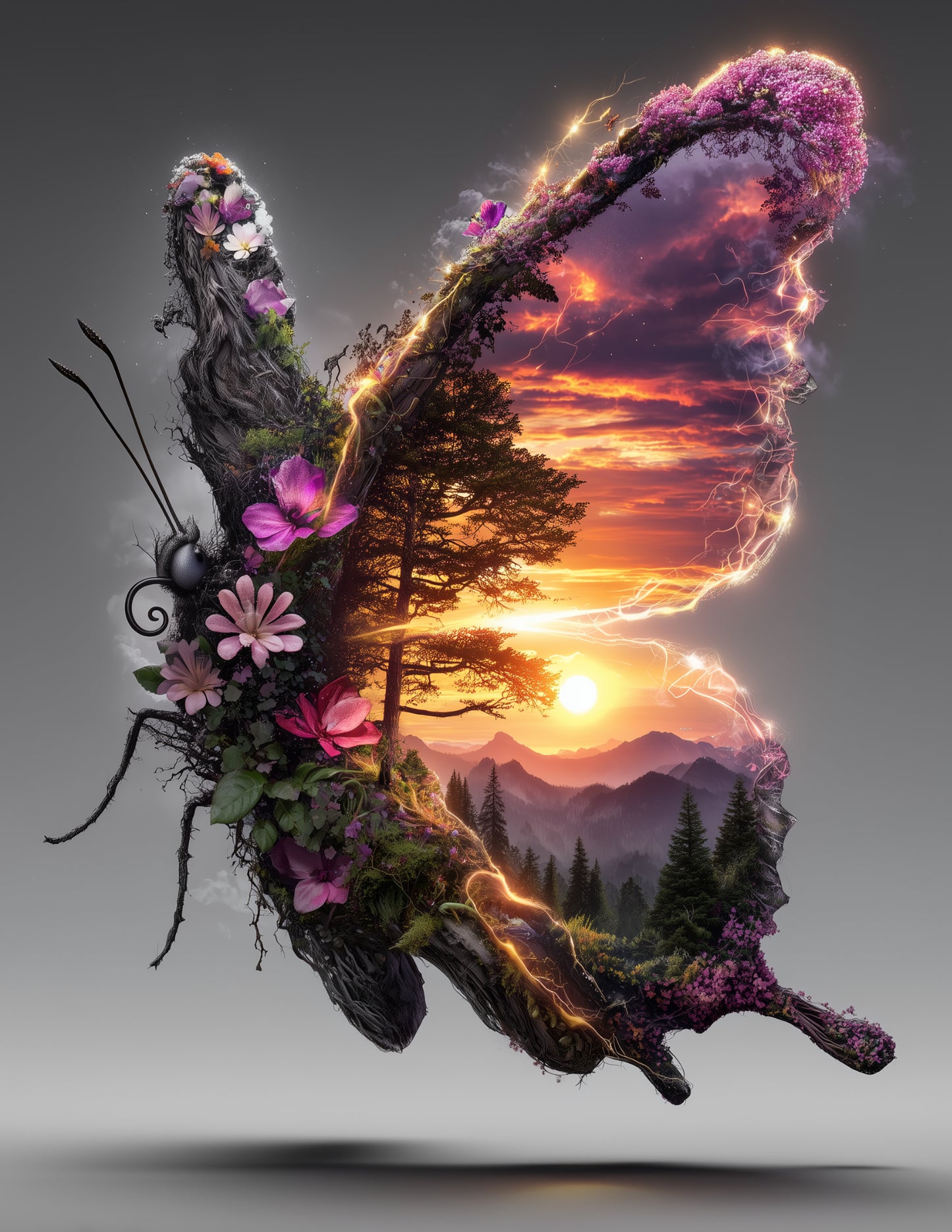 Butterfly — Double Exposure Art, Warm Palette Digital Wall Art, 3 Sizes Included, Living Room Decor
