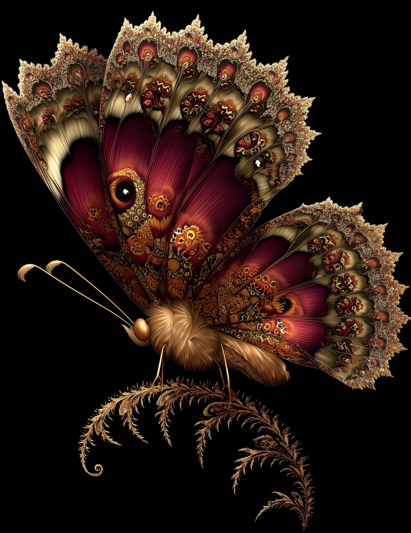 Butterfly — Fractal Filigree Art, Amber Bold Digital Wall Art, 3 Sizes Included, Living Room Decor