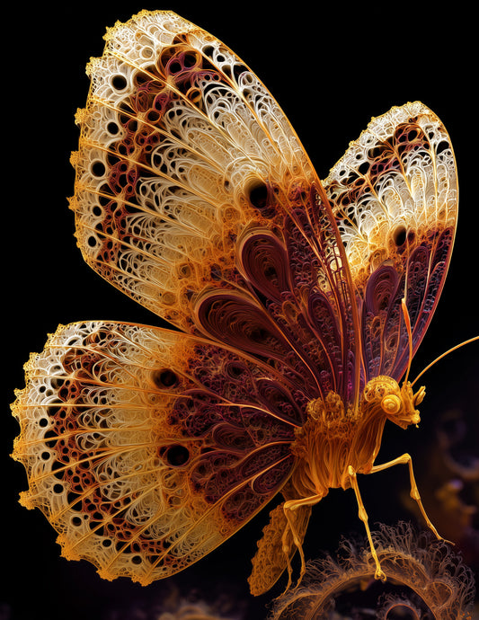 Butterfly — Fractal Filigree Art, Amber Vibrant Digital Wall Art, 3 Sizes Included, Living Room Decor