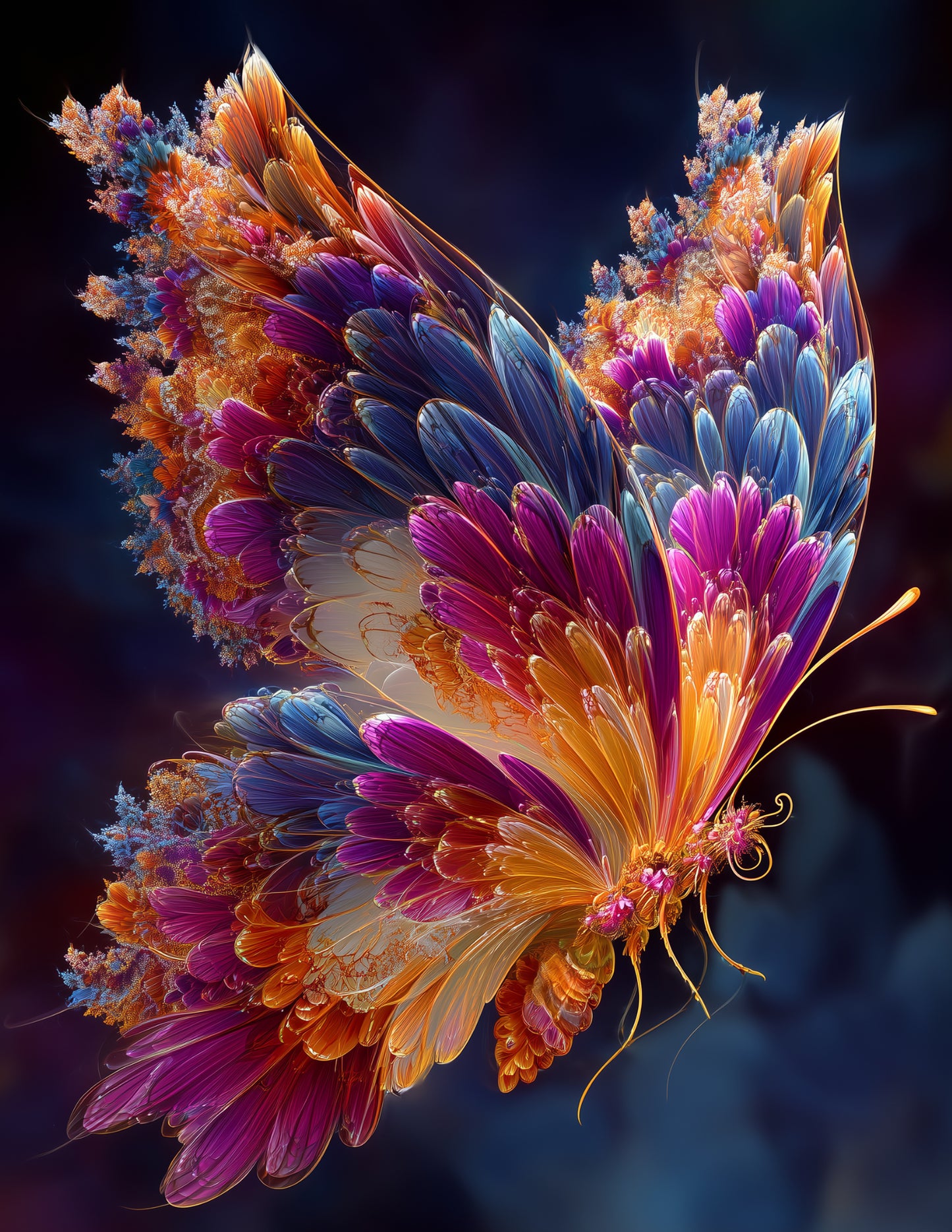 Butterfly — Fractal Filigree Art, Coral Dreamy Digital Wall Art, 3 Sizes Included, Living Room Decor