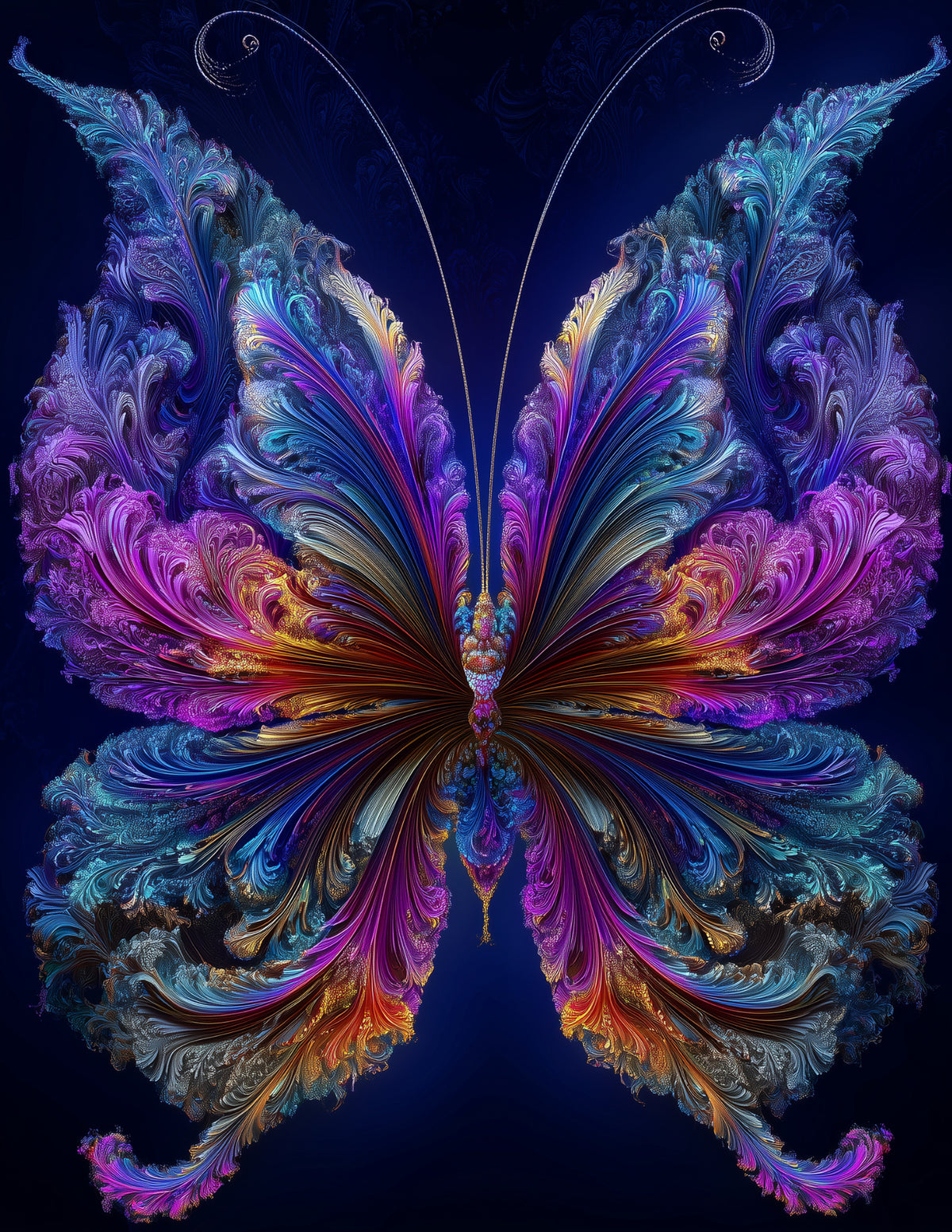 Butterfly — Fractal Filigree Art, Sapphire Bold Digital Wall Art, 3 Sizes Included, Living Room Decor
