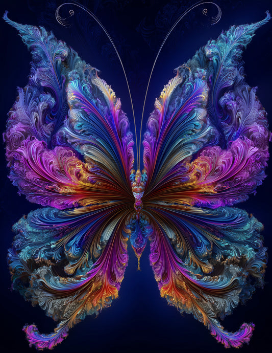 Butterfly — Fractal Filigree Art, Sapphire Bold Digital Wall Art, 3 Sizes Included, Living Room Decor