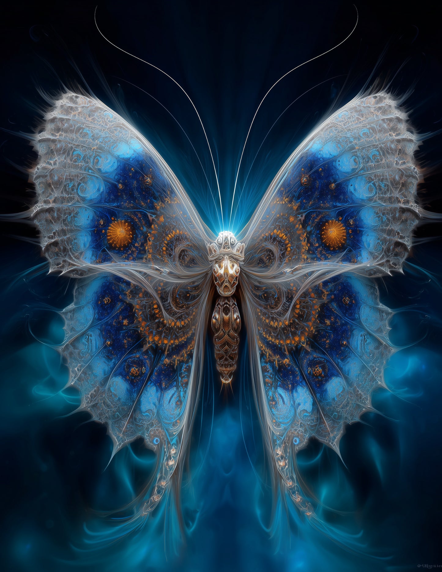 Butterfly — Fractal Filigree Art, Teal Bold Digital Wall Art, 3 Sizes Included, Living Room Decor