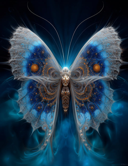 Butterfly — Fractal Filigree Art, Teal Bold Digital Wall Art, 3 Sizes Included, Living Room Decor