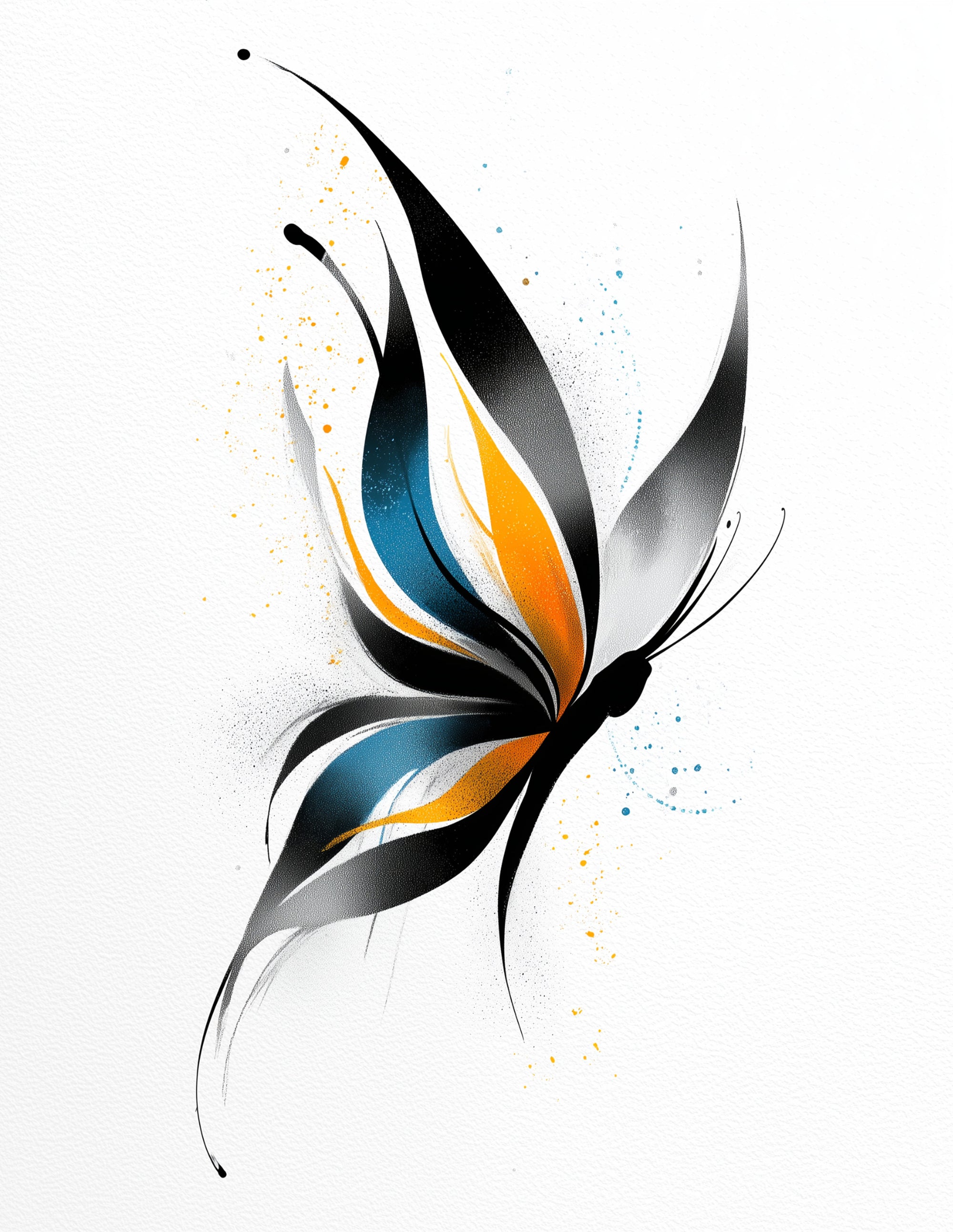 Butterfly — Inkflow Art, Teal Gradients Digital Wall Art, 3 Sizes Included, Living Room Decor