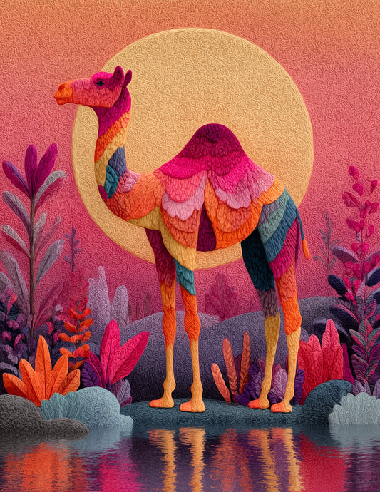Camel — Boho Art, Coral Hues Digital Wall Art, 3 Sizes Included, Living Room Decor