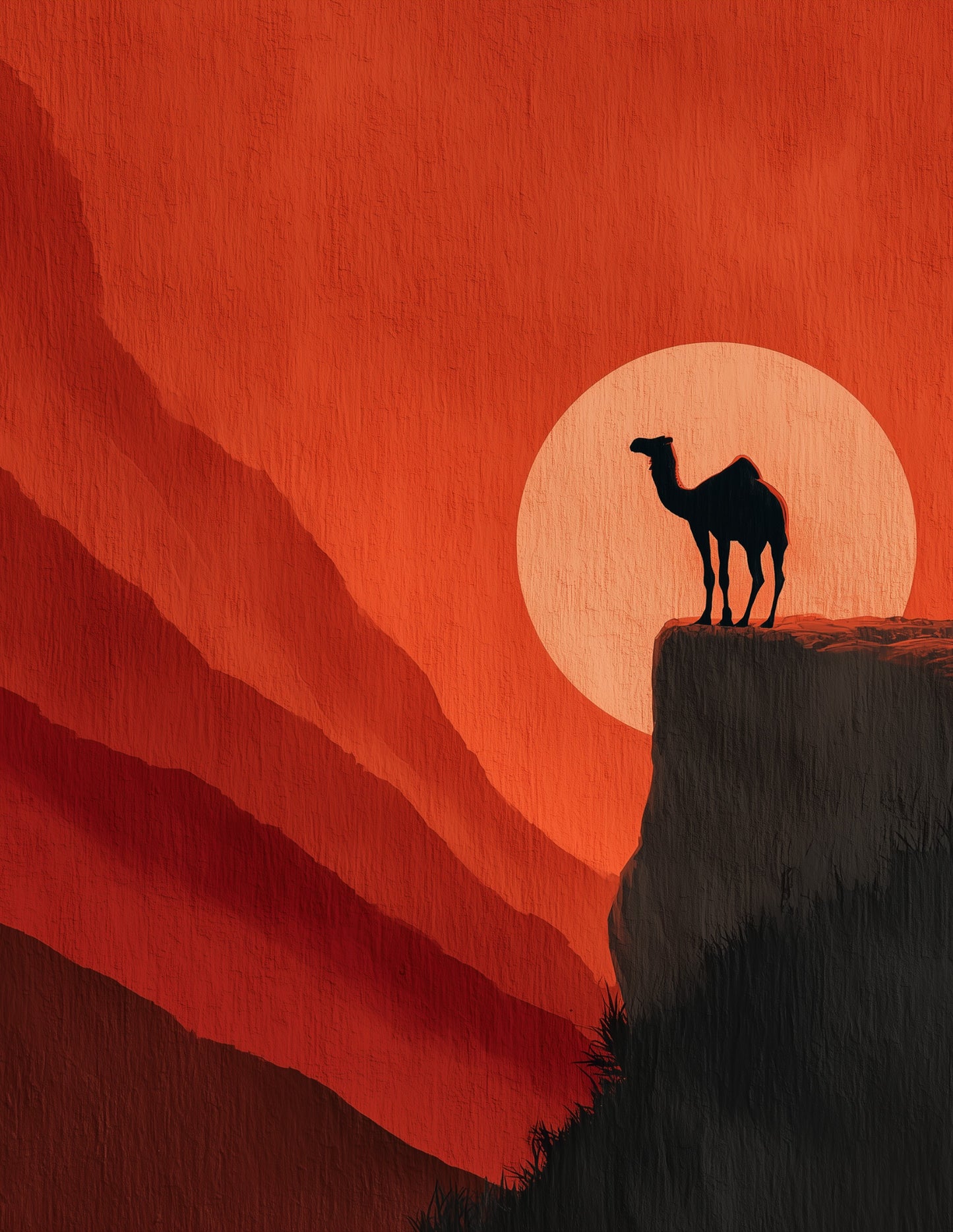 Camel — Boho Art, Dramatic Contrast Digital Wall Art, 3 Sizes Included, Living Room Decor