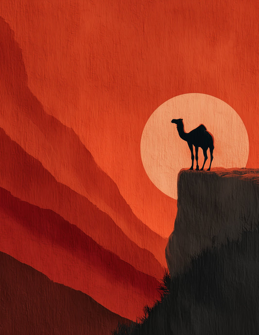 Camel — Boho Art, Dramatic Contrast Digital Wall Art, 3 Sizes Included, Living Room Decor