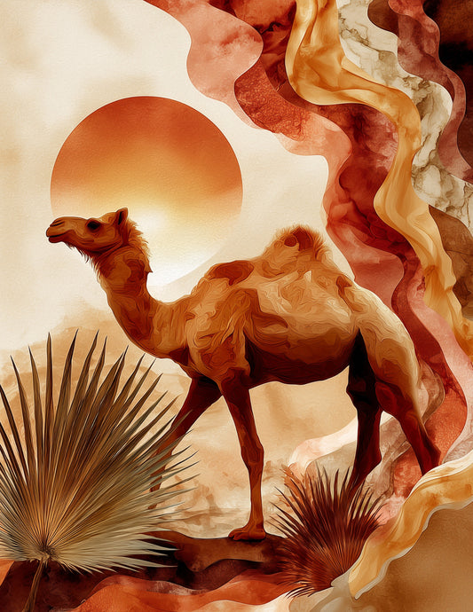 Camel — Boho Art, Ochre Hues Digital Wall Art, 3 Sizes Included, Living Room Decor