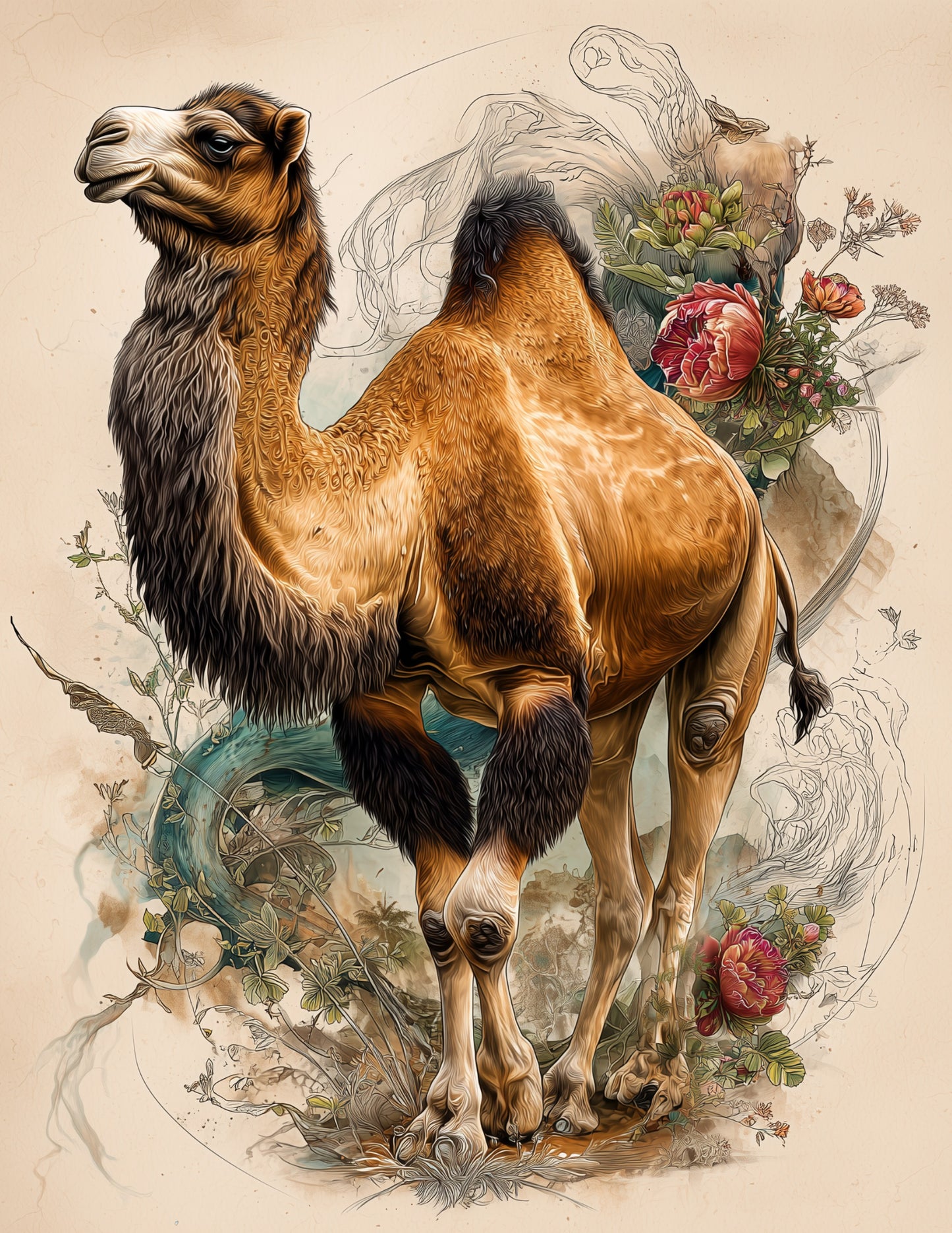 Camel — Naturalist Art, Bold Contrast Digital Wall Art, 3 Sizes Included, Living Room Decor