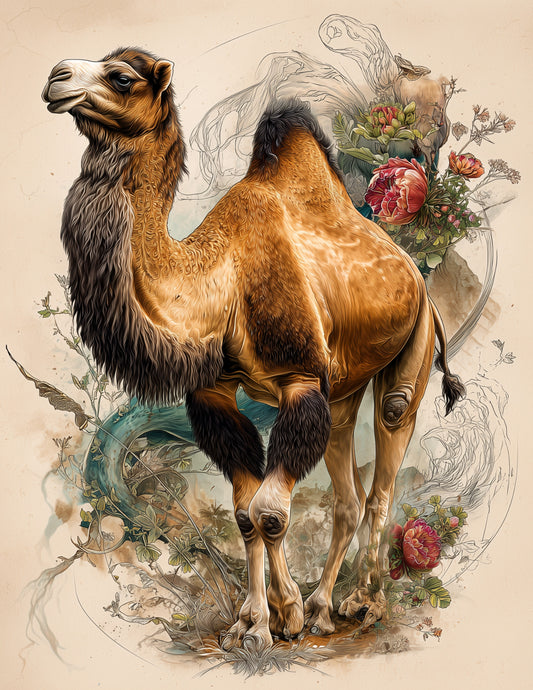 Camel — Naturalist Art, Bold Contrast Digital Wall Art, 3 Sizes Included, Living Room Decor