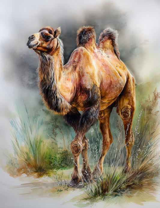 Camel — Watercolor Art, Rustic Texture Digital Wall Art, 3 Sizes Included, Living Room Decor