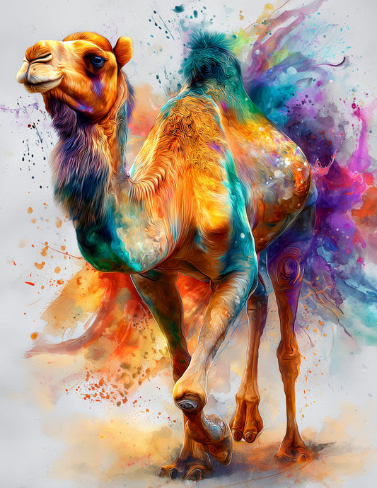 Camel — Watercolor Art, Vibrant Hues Digital Wall Art, 3 Sizes Included, Living Room Decor