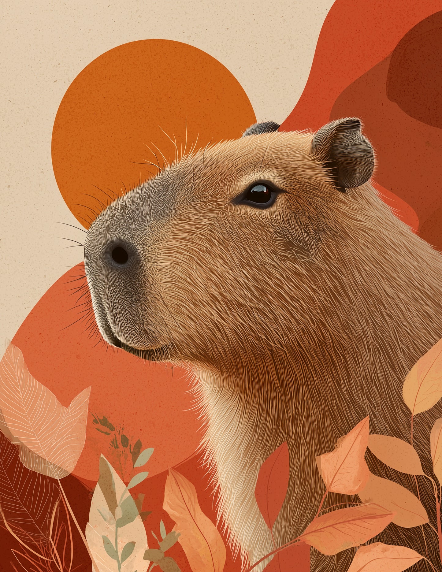 Capybara — Boho Art, Coral Pastels Digital Wall Art, 3 Sizes Included, Living Room Decor