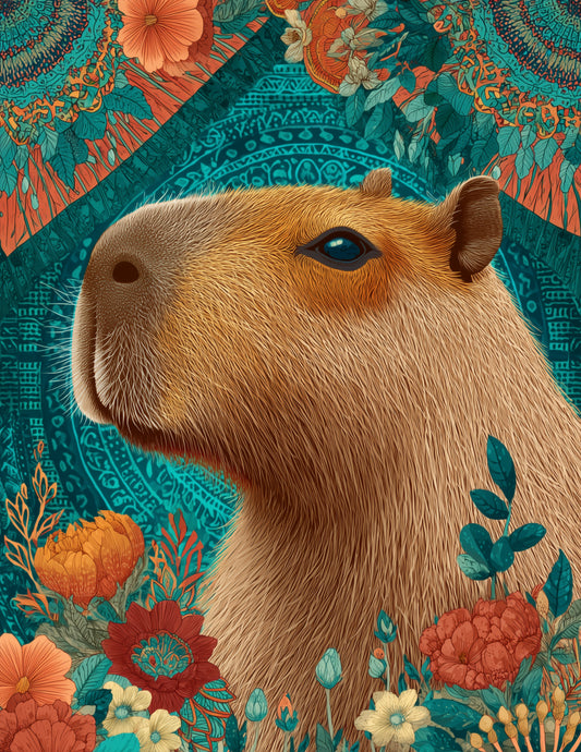 Capybara — Boho Art, Emerald Tones Digital Wall Art, 3 Sizes Included, Living Room Decor
