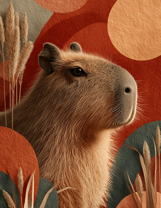 Capybara — Boho Art, Forest Tones Digital Wall Art, 3 Sizes Included, Living Room Decor