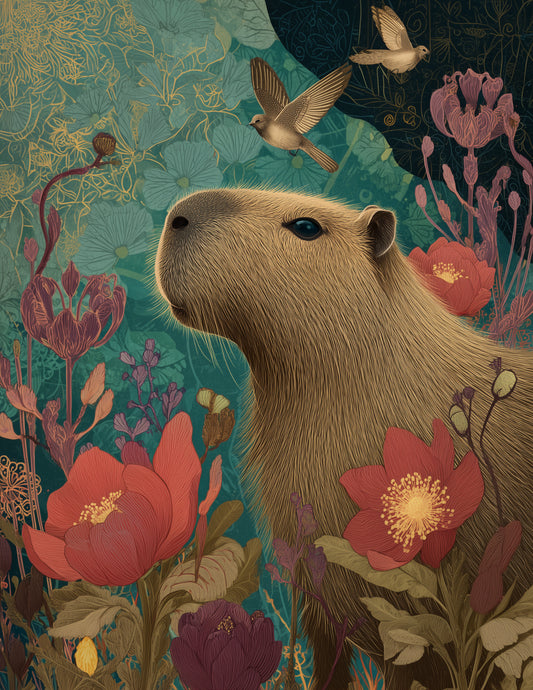 Capybara — Boho Art, Warm Hues Digital Wall Art, 3 Sizes Included, Living Room Decor
