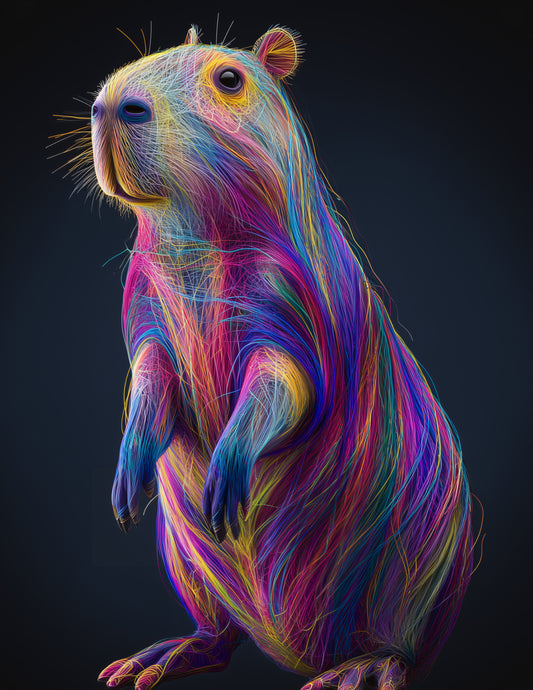 Capybara — Chromatic Filament Art, Bold Contrast Digital Wall Art, 3 Sizes Included, Living Room Decor