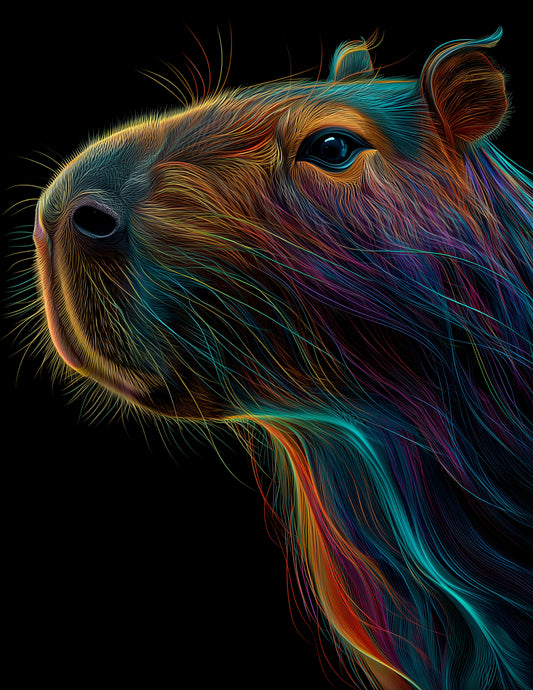 Capybara — Chromatic Filament Art, Emerald Hues Digital Wall Art, 3 Sizes Included, Living Room Decor