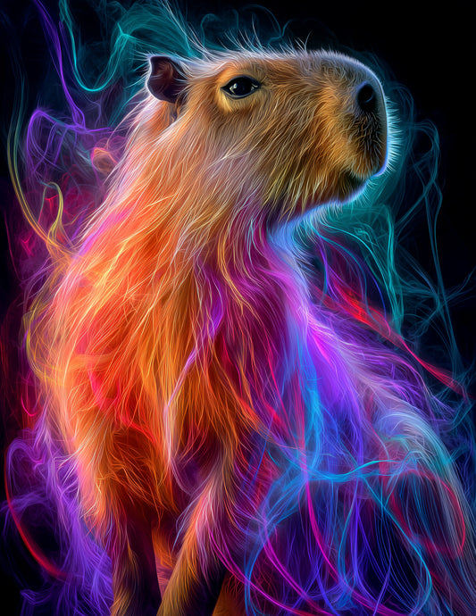 Capybara — Chromatic Filament Art, Midnight Palette Digital Wall Art, 3 Sizes Included, Living Room Decor