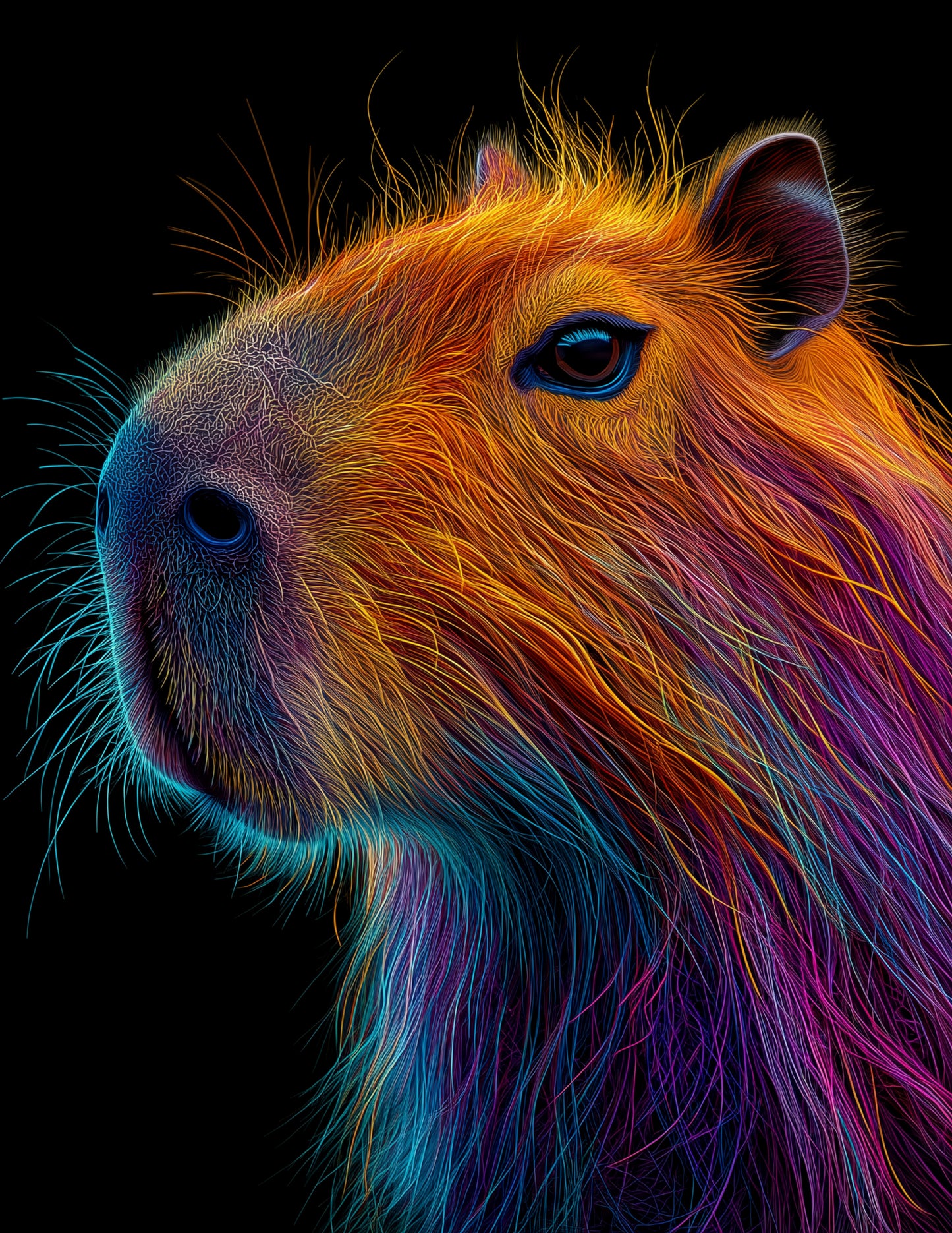 Capybara — Chromatic Filament Art, Sunset Hues Digital Wall Art, 3 Sizes Included, Living Room Decor