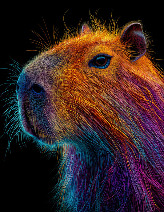 Capybara — Chromatic Filament Art, Sunset Hues Digital Wall Art, 3 Sizes Included, Living Room Decor
