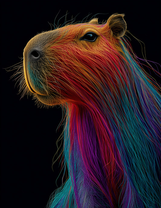 Capybara — Chromatic Filament Art, Vibrant Hues Digital Wall Art, 3 Sizes Included, Living Room Decor