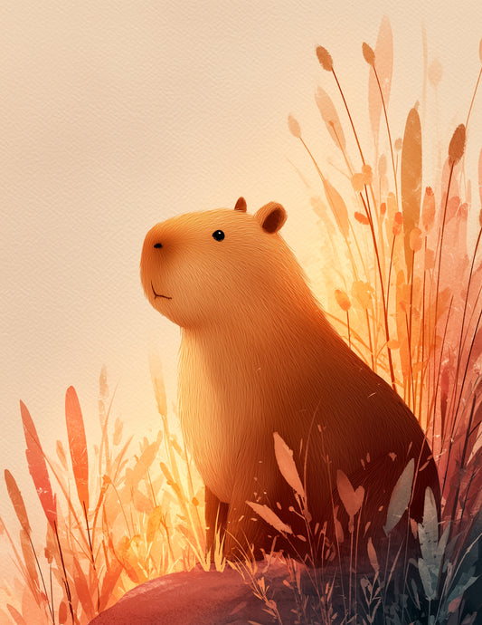 Capybara — Nursery Art, Coral Pastels Digital Wall Art, 3 Sizes Included, Nursery Decor