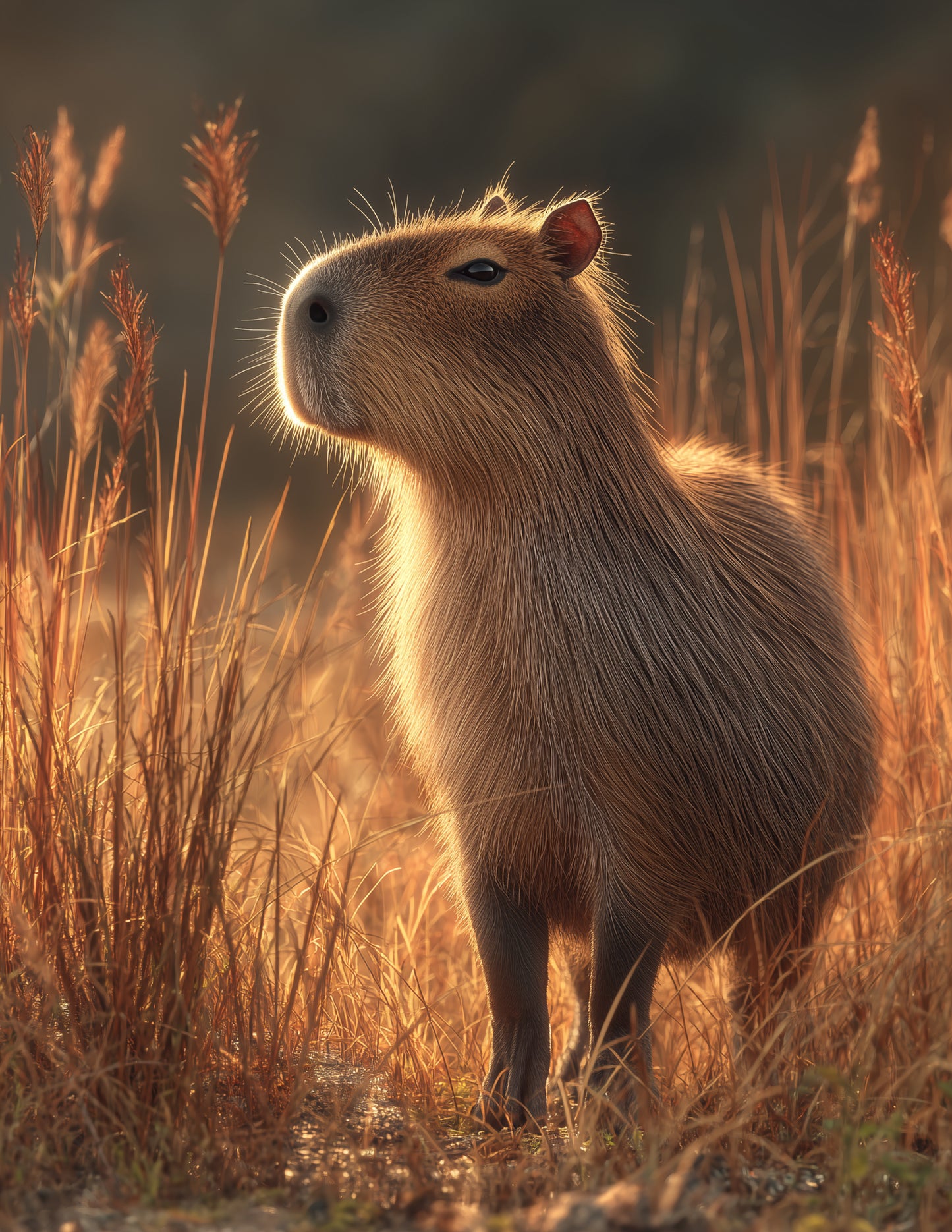 Capybara — Realistic Art, Amber Warm Digital Wall Art, 3 Sizes Included, Living Room Decor