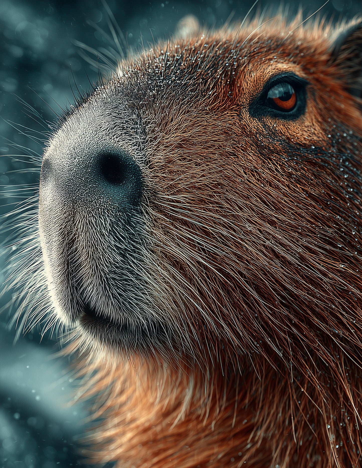 Capybara — Realistic Art, Teal Contrast Digital Wall Art, 3 Sizes Included, Living Room Decor