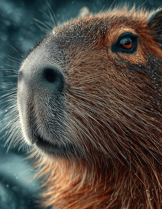 Capybara — Realistic Art, Teal Contrast Digital Wall Art, 3 Sizes Included, Living Room Decor