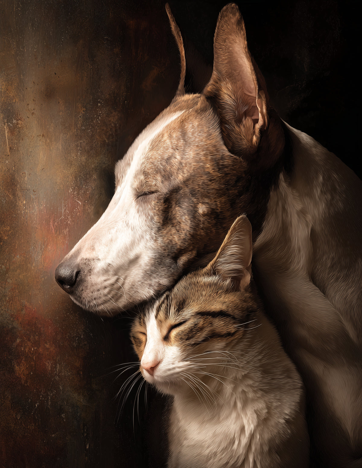 Cat & Dog — Realistic Bold Contrast Duo Wall Art, 3 Sizes Included, Living Room Decor