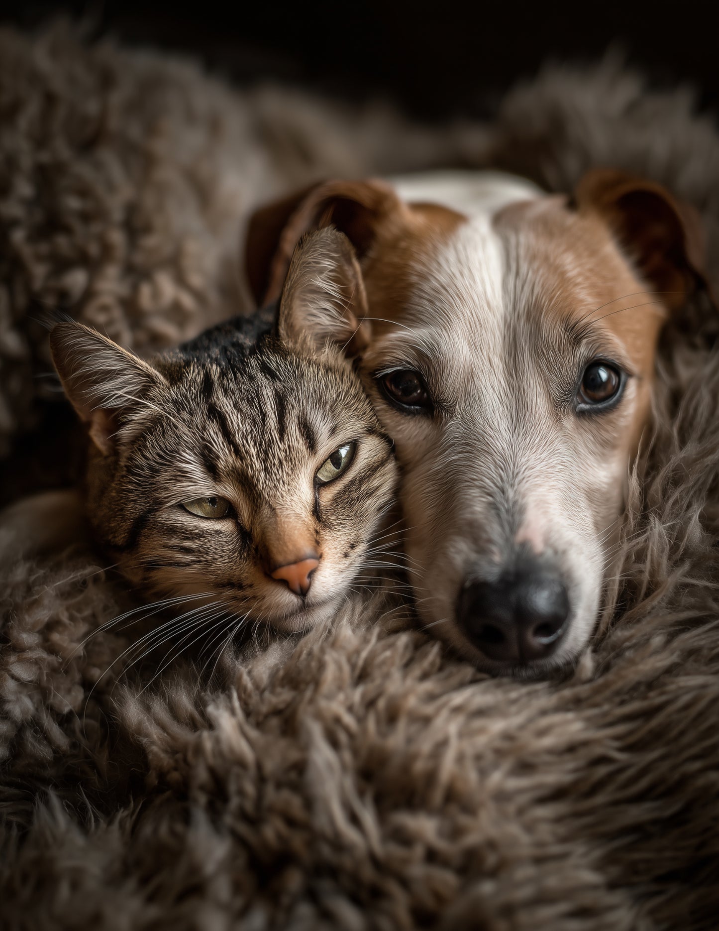 Cat & Dog — Realistic Soft Gradients Duo Wall Art, 3 Sizes Included, Living Room Decor