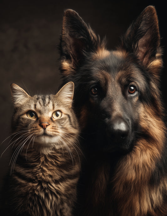 Cat & Dog — Realistic Warm Tones Duo Wall Art, 3 Sizes Included, Living Room Decor