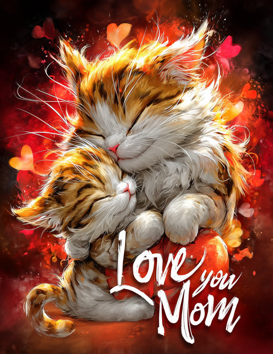 Cat — Mother's Day Cute Cartoon Art, Vibrant Palette Digital Wall Art, 3 Sizes Included, Nursery Decor