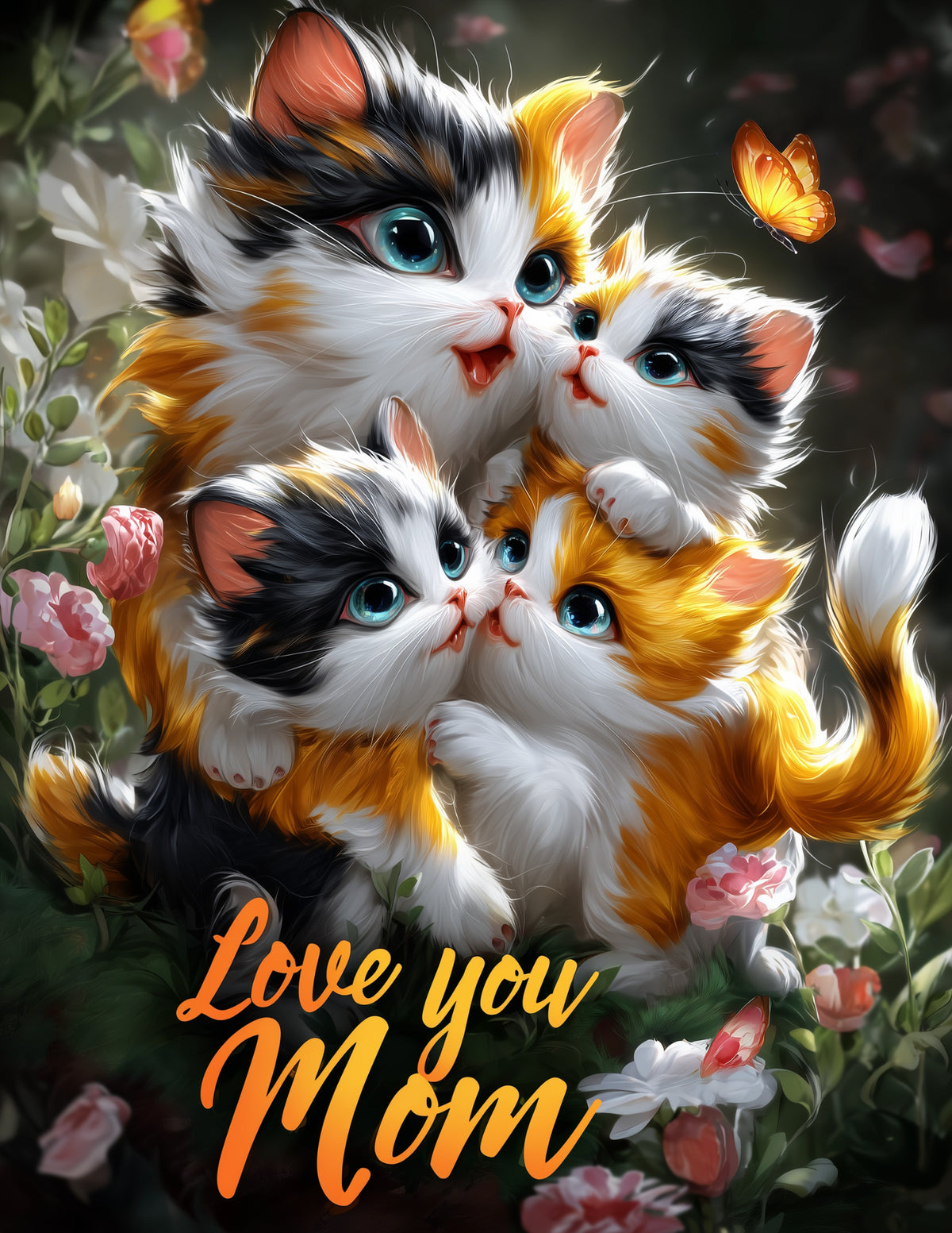 Cat — Mother's Day Cute Cartoon Art, Warm Pastels Digital Wall Art, 3 Sizes Included, Nursery Decor