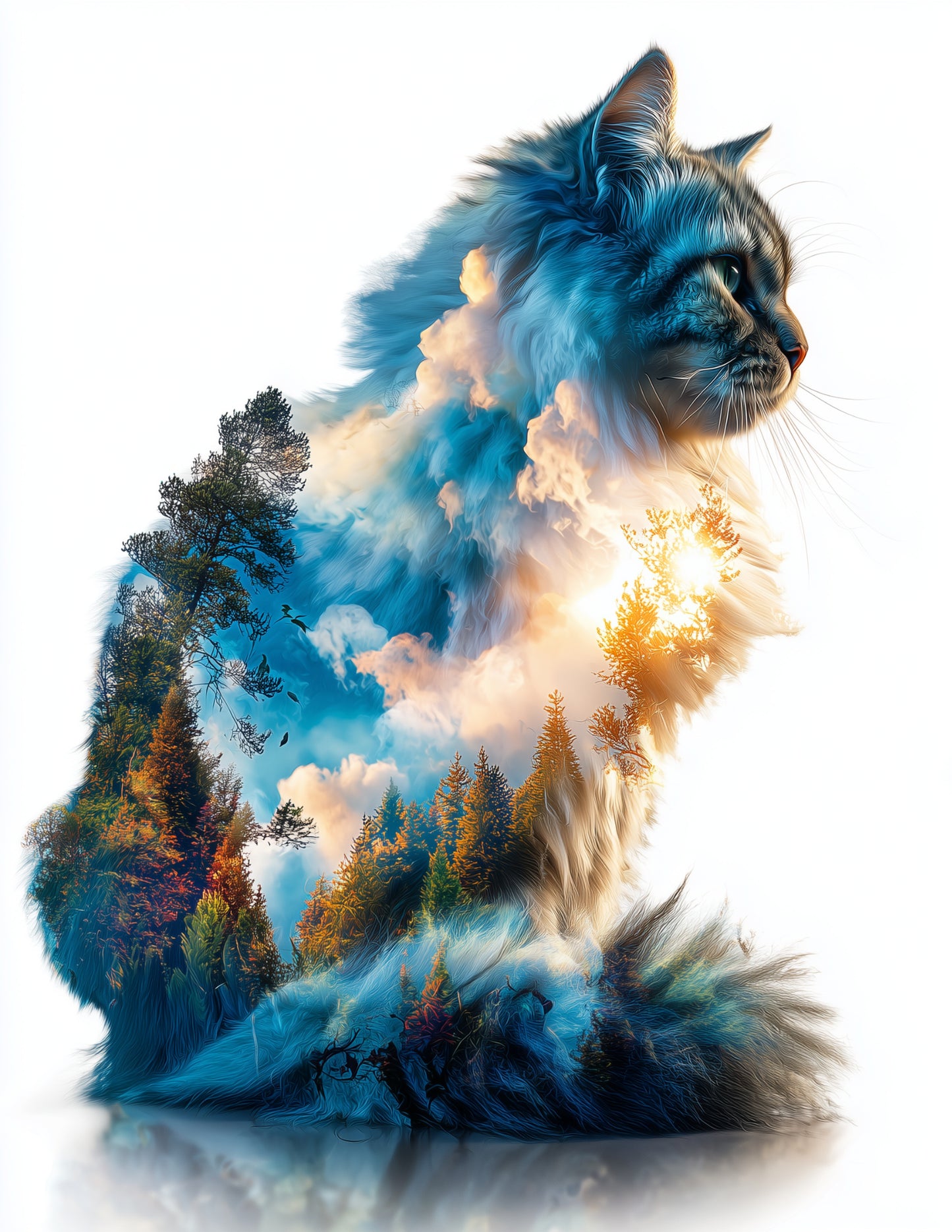 Cat — Double Exposure Art, Sky Bloom Digital Wall Art, 3 Sizes Included, Living Room Decor