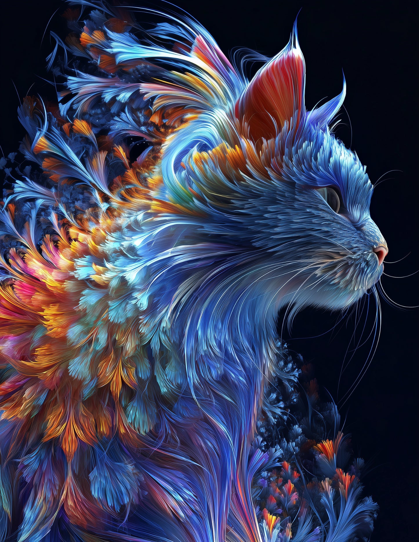 Cat — Fractal Filigree Art, Cosmic Bloom Digital Wall Art, 3 Sizes Included, Living Room Decor