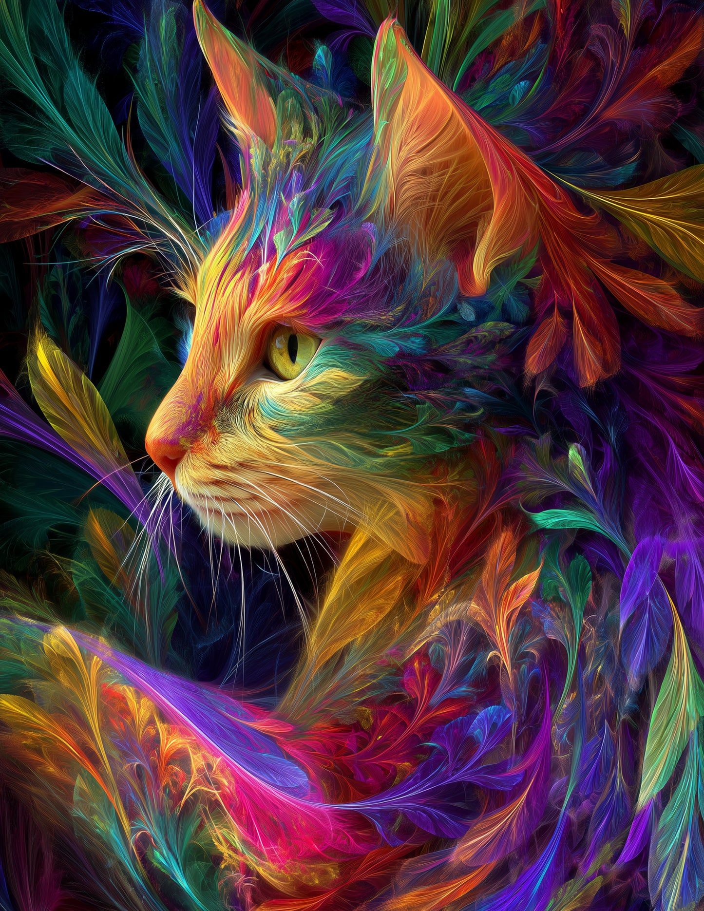 Cat — Fractal Filigree Art, Cosmic Hues Digital Wall Art, 3 Sizes Included, Living Room Decor