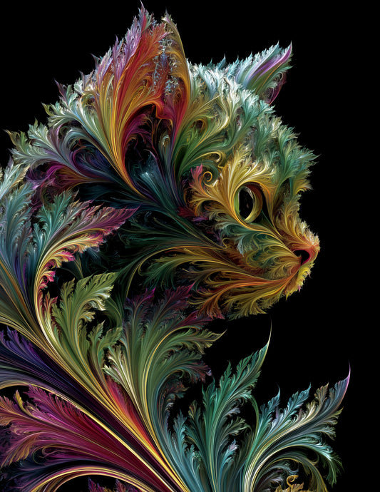 Cat — Fractal Filigree Art, Dreamy Tones Digital Wall Art, 3 Sizes Included, Living Room Decor