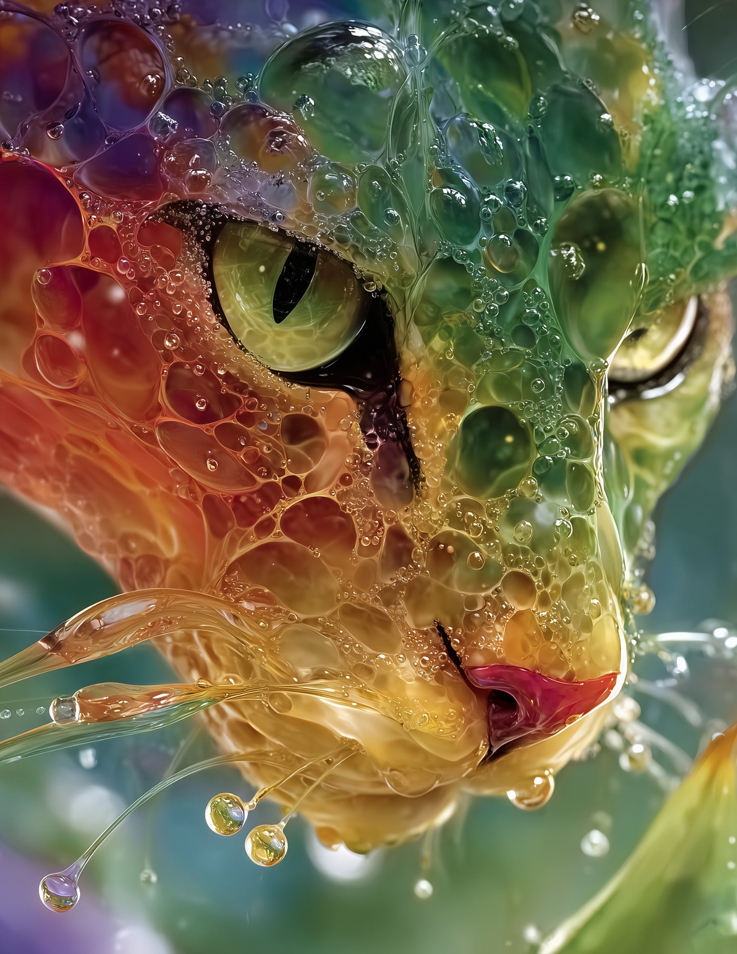 Cat — Fractal Filigree Art, Emerald Glow Digital Wall Art, 3 Sizes Included, Living Room Decor