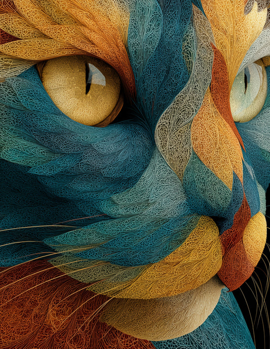 Cat — Fractal Filigree Art, Forest Glow Digital Wall Art, 3 Sizes Included, Living Room Decor