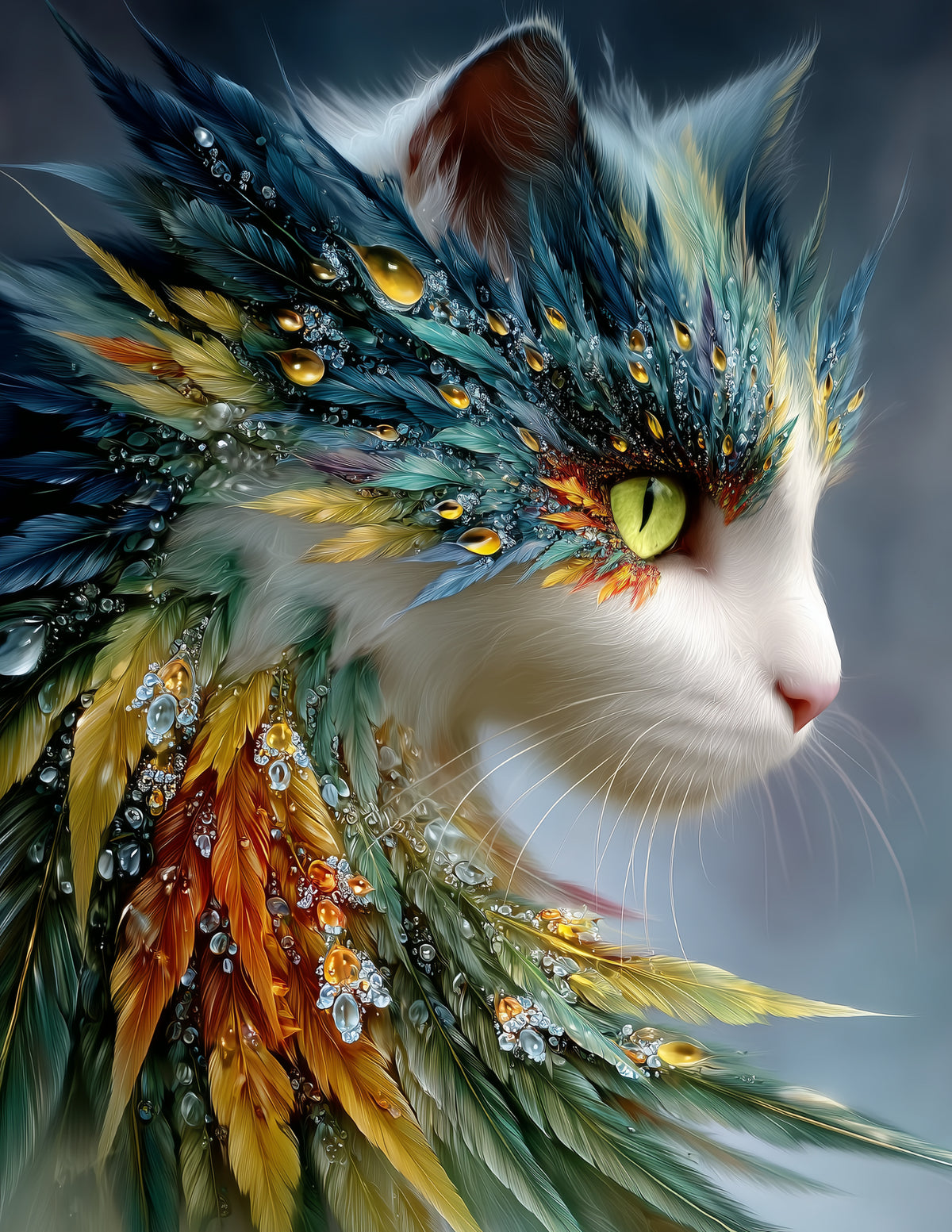 Cat — Fractal Filigree Art, Refined Color Flow Digital Wall Art, 3 Sizes Included, Living Room Decor