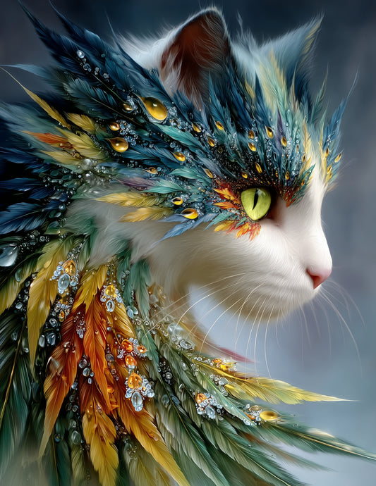 Cat — Fractal Filigree Art, Luminous Flow Digital Wall Art, 3 Sizes Included, Living Room Decor