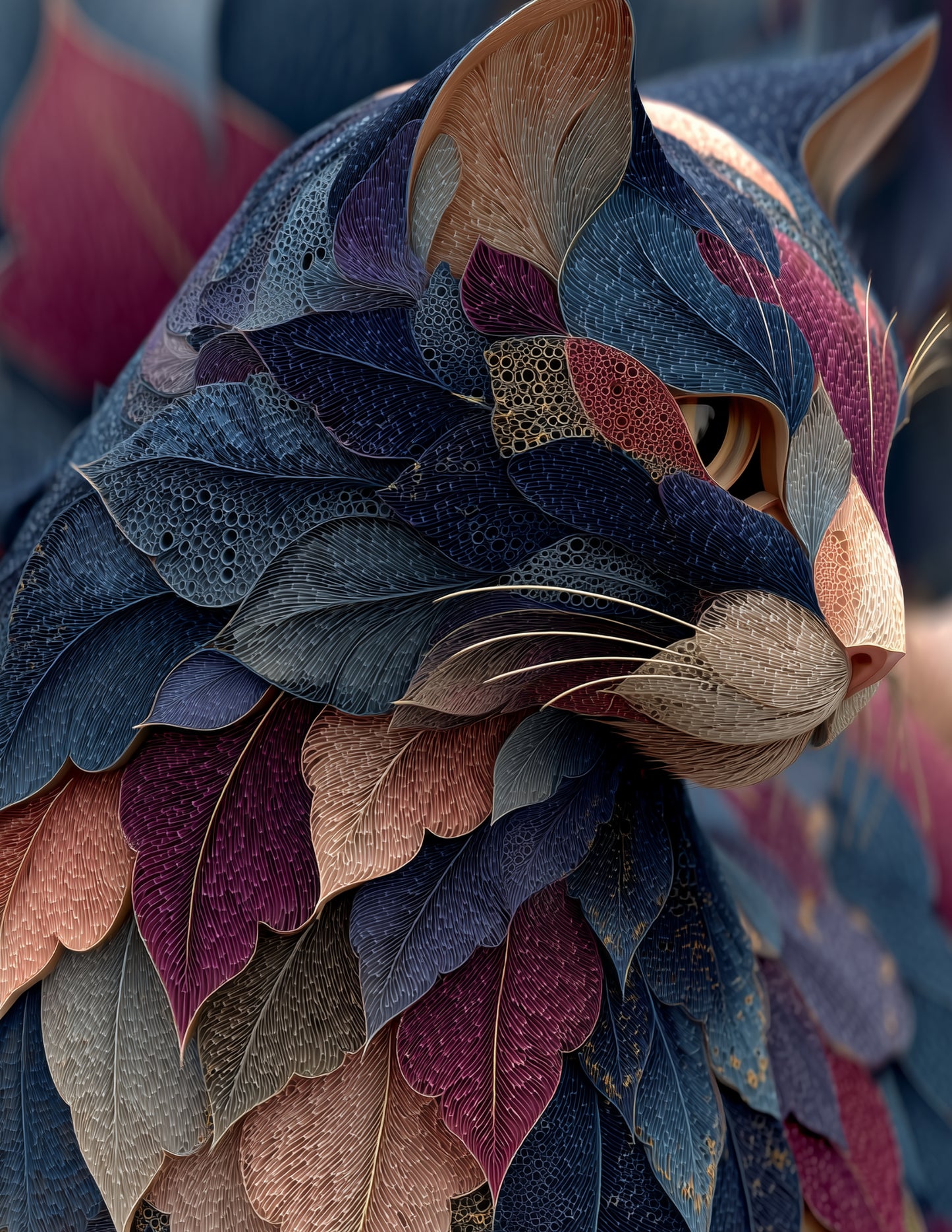 Cat — Fractal Filigree Art, Midnight Hues Digital Wall Art, 3 Sizes Included, Living Room Decor