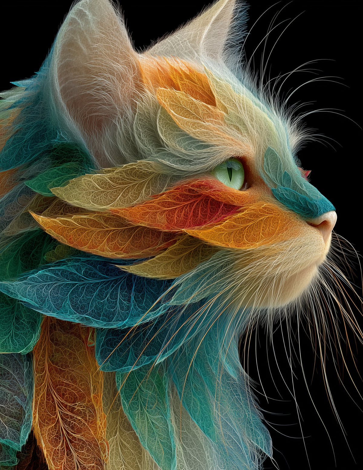 Cat — Fractal Filigree Art, Ocean Mist Digital Wall Art, 3 Sizes Included, Living Room Decor
