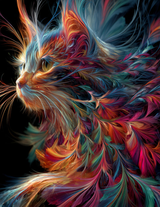 Cat — Fractal Filigree Art, Prismatic Bloom Digital Wall Art, 3 Sizes Included, Living Room Decor