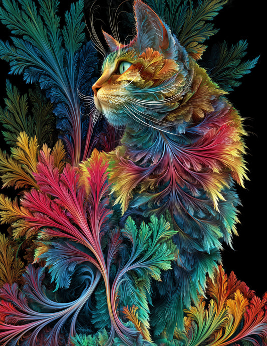 Cat — Fractal Filigree Art, Vivid Tones Digital Wall Art, 3 Sizes Included, Living Room Decor